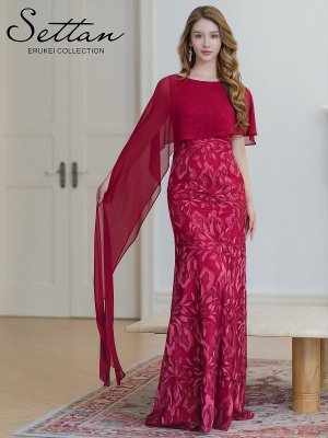 画像16: [送料無料][SETTAN]イエロー・ホワイト・ワインレッド・総レース・ケープ風・タイト・ロングドレス[即日発送][大きいサイズあり]