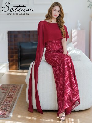 画像17: [送料無料][SETTAN]イエロー・ホワイト・ワインレッド・総レース・ケープ風・タイト・ロングドレス[即日発送][大きいサイズあり]