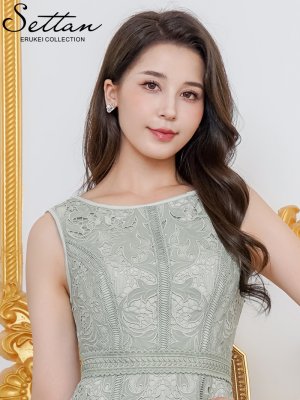 画像4: [送料無料][SETTAN]グリーン・ホワイト・総レース・ノースリーブ・パイピング・ハイウエスト・Aライン・ミディアムドレス・ワンピース[即日発送][大きいサイズあり]