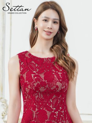 画像4: [送料無料][SETTAN]レッド・ホワイト・ブラック・ベージュ・ケミカルレース・総レース・ノースリーブ・Aライン・フレア・ミニドレス・ワンピース[即日発送][大きいサイズあり]