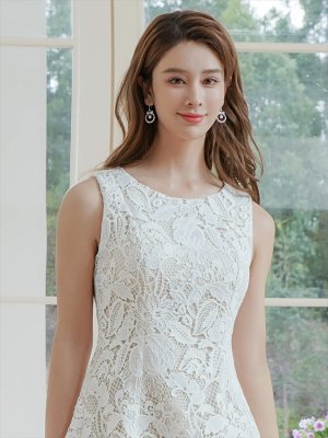 画像10: [送料無料][SETTAN]ベージュ・ホワイト・ブラック・レッド・ケミカルレース・総レース・ノースリーブ・Aライン・フレア・ミニドレス・ワンピース[即日発送][大きいサイズあり]