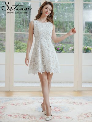 画像11: [送料無料][SETTAN]ベージュ・ホワイト・ブラック・レッド・ケミカルレース・総レース・ノースリーブ・Aライン・フレア・ミニドレス・ワンピース[即日発送][大きいサイズあり]