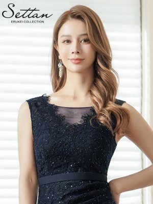 画像10: [送料無料][SETTAN]レッド・ネイビー・ホワイト・総レース・スパンコール・シアー・ギャザー・Vネック・ノースリーブ・ハイウエスト・タイト・マーメイド・ロングドレス[即日発送][大きいサイズあり]