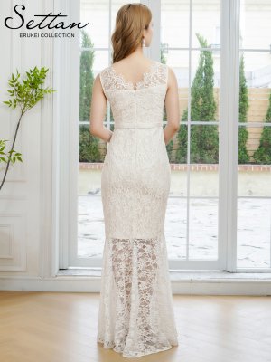 画像3: [送料無料][SETTAN]ホワイト・ネイビー・レッド・総レース・スパンコール・シアー・ギャザー・Vネック・ノースリーブ・ハイウエスト・タイト・マーメイド・ロングドレス[即日発送][大きいサイズあり]