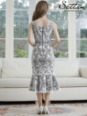 画像3: [送料無料][SETTAN]ブラック×ホワイト・ノースリーブ・総レース・切替・上品・マーメイド・ミディアムドレス・ワンピース[即日発送][大きいサイズあり]