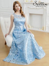 [送料無料][SETTAN]ブルー・ノースリーブ・スパンコール・レース・Aライン・ハイウエスト・ロングドレス[即日発送][大きいサイズあり]