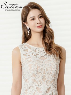 画像4: [送料無料][SETTAN]ホワイト・総レース・チュールレース・シアー・ノースリーブ・インナーミニ・タイト・ストレートライン・ロングドレス[即日発送][大きいサイズあり]