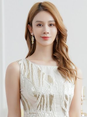 画像4: [送料無料][SETTAN]アイボリー・ゴールド×ブルー・ゴールド×ピンク・金糸・柄物・オーガンジー・ボートネック・ノースリーブ・Aライン・フレア・ロングドレス[即日発送][大きいサイズあり]