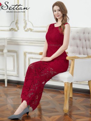 画像6: [送料無料][SETTAN]レッド・ホワイト・総レース・ハイウエスト・シアー・インナーミニ・タイト・ストレートライン・ロングドレス[即日発送][大きいサイズあり]