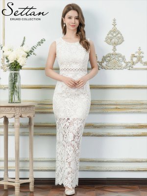 画像7: [送料無料][SETTAN]レッド・ホワイト・総レース・ハイウエスト・シアー・インナーミニ・タイト・ストレートライン・ロングドレス[即日発送][大きいサイズあり]