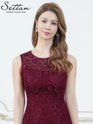 画像4: [送料無料][SETTAN]ワインレッド・総レース・シアー・ノースリーブ・エレガント・スリット・変形ヘム・フィッシュテール・タイト・マーメイド・ロングドレス[即日発送][大きいサイズあり]
