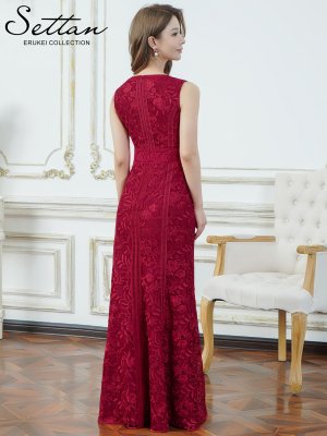 画像3: [送料無料][SETTAN]レッド・ベージュ・ホワイト・総レース・ノースリーブ・Vネック・総レース・ハイウエスト・タイト・マーメイド・ロングドレス[即日発送][大きいサイズあり]