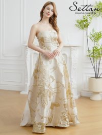 [送料無料][SETTAN]ベージュ×ゴールド・ホワイト×シルバー・レッド×ゴールド・ネイビー×シルバー・ベア・ジャガード・花柄・Aライン・スピンドル・ロングドレス[即日発送][大きいサイズあり]