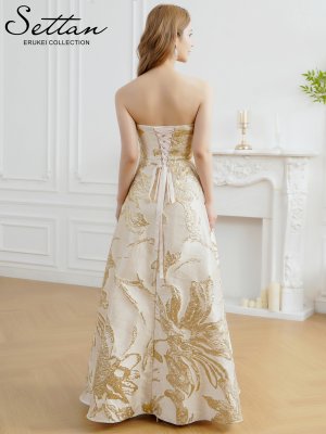 画像3: [送料無料][SETTAN]ベージュ×ゴールド・ホワイト×シルバー・レッド×ゴールド・ネイビー×シルバー・ベア・ジャガード・花柄・Aライン・スピンドル・ロングドレス[即日発送][大きいサイズあり]