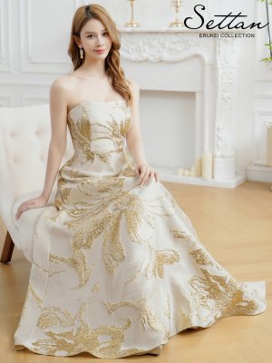 画像6: [送料無料][SETTAN]ベージュ×ゴールド・ホワイト×シルバー・レッド×ゴールド・ネイビー×シルバー・ベア・ジャガード・花柄・Aライン・スピンドル・ロングドレス[即日発送][大きいサイズあり]