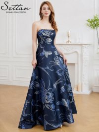[送料無料][SETTAN]ネイビー×シルバー・レッド×ゴールド・ホワイト×シルバー・ベージュ×ゴールド・ベア・ジャガード・金糸・花柄・Aライン・スピンドル・ロングドレス[即日発送][大きいサイズあり]