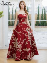 [送料無料][SETTAN]レッド×ゴールド・ネイビー×シルバー・ホワイト×シルバー・ベージュ×ゴールド・ベア・ジャガード・金糸・花柄・Aライン・スピンドル・ロングドレス[即日発送][大きいサイズあり]