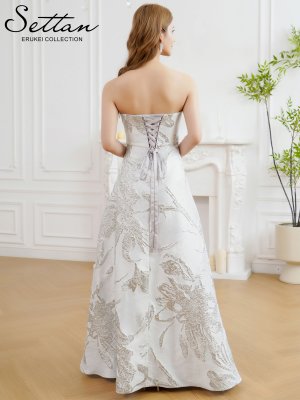 画像9: [送料無料][SETTAN]ベージュ×ゴールド・ホワイト×シルバー・レッド×ゴールド・ネイビー×シルバー・ベア・ジャガード・花柄・Aライン・スピンドル・ロングドレス[即日発送][大きいサイズあり]