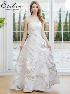 画像11: [送料無料][SETTAN]ベージュ×ゴールド・ホワイト×シルバー・レッド×ゴールド・ネイビー×シルバー・ベア・ジャガード・花柄・Aライン・スピンドル・ロングドレス[即日発送][大きいサイズあり]