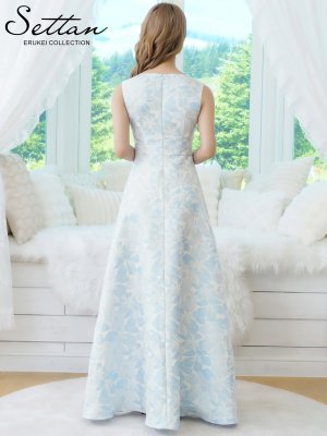 画像9: [送料無料][SETTAN]ピンク×シルバー・ブルー・ネイビー・花柄・ラメ・ノースリーブ・フレア・Aライン・ロングドレス[即日発送][大きいサイズあり]