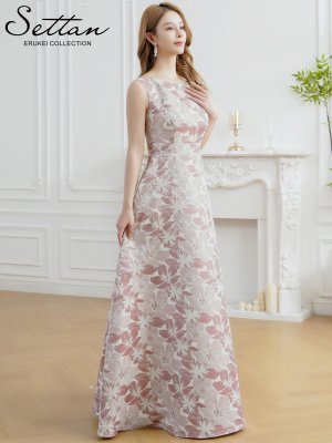 画像2: [送料無料][SETTAN]ピンク×シルバー・ブルー・ネイビー・花柄・ラメ・ノースリーブ・フレア・Aライン・ロングドレス[即日発送][大きいサイズあり]