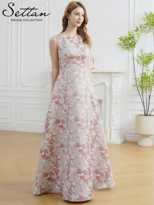 画像5: [送料無料][SETTAN]ピンク×シルバー・ブルー・ネイビー・花柄・ラメ・ノースリーブ・フレア・Aライン・ロングドレス[即日発送][大きいサイズあり]