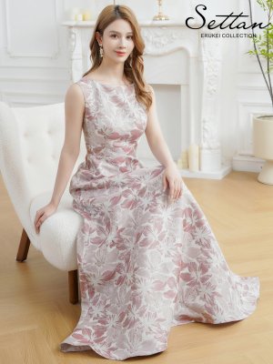 画像6: [送料無料][SETTAN]ピンク×シルバー・ブルー・ネイビー・花柄・ラメ・ノースリーブ・フレア・Aライン・ロングドレス[即日発送][大きいサイズあり]