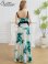 画像3: [送料無料][SETTAN]ホワイト×グリーン・プリント・切替・Vネック・リボンベルト・フレア・Aライン・ロングドレス[即日発送][大きいサイズあり] (3)