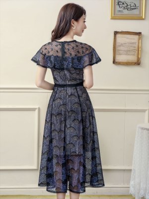 画像9: [送料無料][SETTAN]ホワイト・ブラック・総レース・シースルー・半袖・Aライン・ミディアムドレス・ワンピース[即日発送][大きいサイズあり]