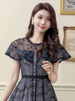 画像10: [送料無料][SETTAN]ホワイト・ブラック・総レース・シースルー・半袖・Aライン・ミディアムドレス・ワンピース[即日発送][大きいサイズあり]