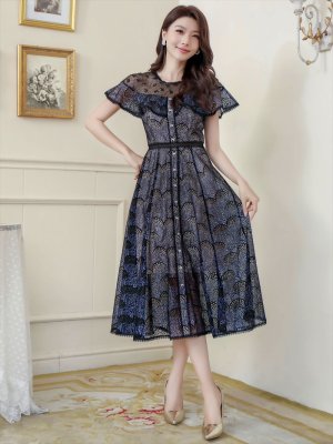 画像12: [送料無料][SETTAN]ホワイト・ブラック・総レース・シースルー・半袖・Aライン・ミディアムドレス・ワンピース[即日発送][大きいサイズあり]