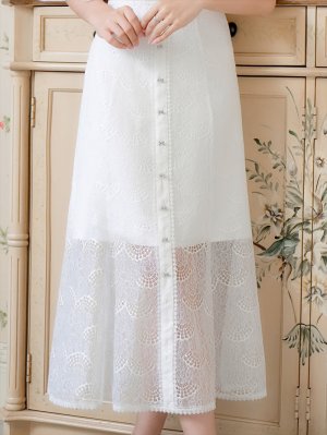 画像5: [送料無料][SETTAN]ホワイト・ブラック・総レース・シースルー・半袖・Aライン・ミディアムドレス・ワンピース[即日発送][大きいサイズあり]