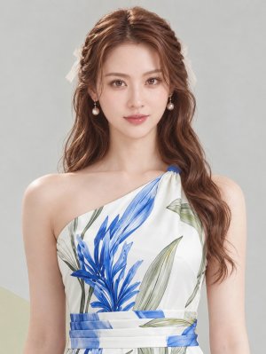 画像4: [送料無料][SETTAN]ホワイト×ピンク・ホワイト×ブルー・ホワイト×ネイビー・花柄・ワンショルダー・エレガント・Aライン・ノースリーブ・ロングドレス[即日発送][大きいサイズあり]