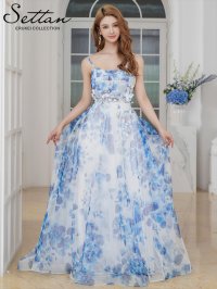 [送料無料][SETTAN]ホワイト×ブルー・ホワイト×ピンク・立体フラワー・ラメ・プリント・花柄・レース・キャミソール・スピンドル・Aライン・ロングドレス[即日発送][大きいサイズあり]