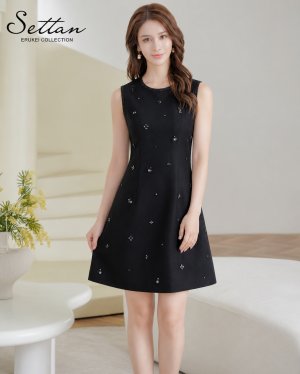 画像7: [送料無料][GINZA COUTURE]ホワイト・ブラック・ワンカラー・シンプル・ラインストーン・スパンコール・ポケット・ノースリーブ・Aライン・ミニドレス・ワンピース[即日発送][大きいサイズあり]