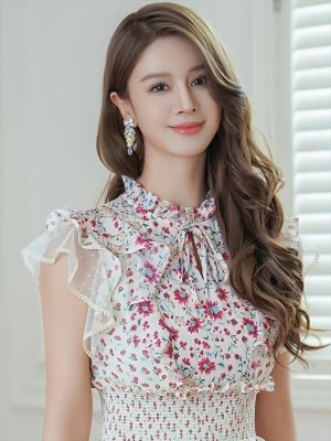 画像4: [送料無料][SETTAN]ベージュ×レッド・ティアード・フリル・プチハイネック・ミディアムドレス・ワンピース[即日発送][大きいサイズあり]