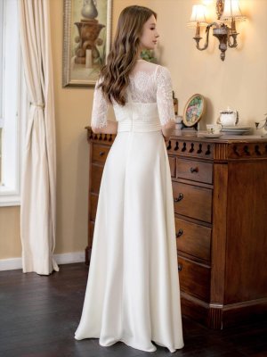 画像3: [送料無料][SETTAN]ホワイト・ネイビー・ピンク・レース・半袖・ハイウエスト・Aライン・ロングドレス[即日発送][大きいサイズあり]