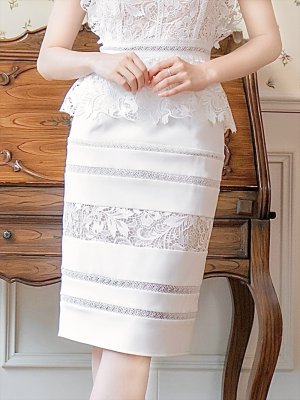 画像10: [送料無料][SETTAN]ブラック・ホワイト・ケミカルレース・ペプラム・タイト・ショート丈・ミディアムドレス・ワンピース[即日発送][大きいサイズあり]