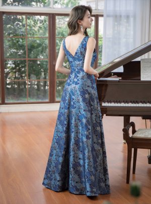 画像13: [送料無料][SETTAN]ホワイト・ピンク×シルバー・ネイビー・ピンク×ゴールド・ブルー・花柄・Vネック・フレア・Aライン・ロングドレス[即日発送][大きいサイズあり]