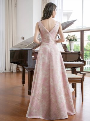 画像17: [送料無料][SETTAN]ホワイト・ピンク×シルバー・ネイビー・ピンク×ゴールド・ブルー・花柄・Vネック・フレア・Aライン・ロングドレス[即日発送][大きいサイズあり]