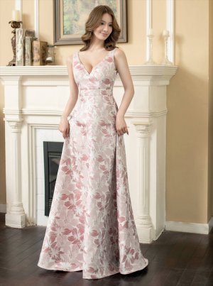 画像5: [送料無料][SETTAN]ピンク×シルバー・ネイビー・ピンク×ゴールド・ホワイト・ブルー・花柄・Vネック・フレア・Aライン・ロングドレス[即日発送][大きいサイズあり]