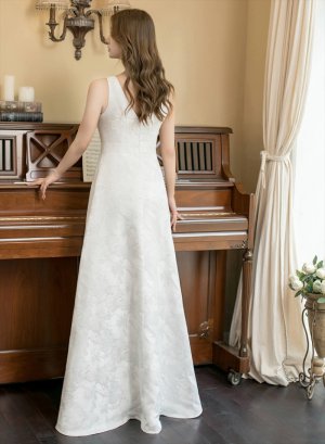 画像4: [送料無料][SETTAN]ホワイト・ピンク×シルバー・ネイビー・ピンク×ゴールド・ブルー・花柄・Vネック・フレア・Aライン・ロングドレス[即日発送][大きいサイズあり]