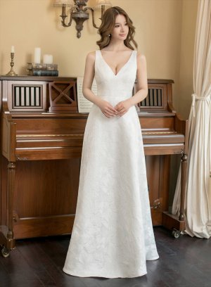 画像6: [送料無料][SETTAN]ホワイト・ピンク×シルバー・ネイビー・ピンク×ゴールド・ブルー・花柄・Vネック・フレア・Aライン・ロングドレス[即日発送][大きいサイズあり]