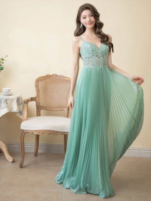 画像11: [送料無料][SETTAN]ホワイト・グリーン・パープル・キャミソール・プリーツ・レース・ビーズ・シアー・エレガント・ロングドレス[即日発送][大きいサイズあり]