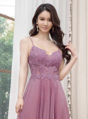 画像17: [送料無料][SETTAN]ホワイト・グリーン・パープル・キャミソール・プリーツ・レース・ビーズ・シアー・エレガント・ロングドレス[即日発送][大きいサイズあり]