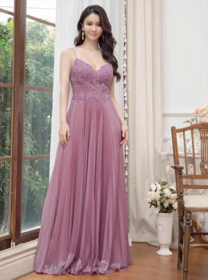 画像18: [送料無料][SETTAN]ホワイト・グリーン・パープル・キャミソール・プリーツ・レース・ビーズ・シアー・エレガント・ロングドレス[即日発送][大きいサイズあり]