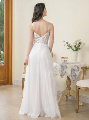 画像4: [送料無料][SETTAN]ホワイト・グリーン・パープル・キャミソール・プリーツ・レース・ビーズ・シアー・エレガント・ロングドレス[即日発送][大きいサイズあり]