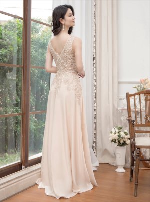 画像3: [送料無料][SETTAN]ベージュ・ワインレッド・ネイビー・ホワイト・ロイヤルブルー・エレガント・レース・金糸・ラインストーン・シアー・Aライン・ロングドレス[即日発送][大きいサイズあり]