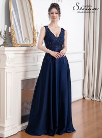 [送料無料][SETTAN]ネイビー・ホワイト・ベージュ・ワインレッド・エレガント・レース・金糸・ラインストーン・シアー・Aライン・ロングドレス[即日発送][大きいサイズあり]