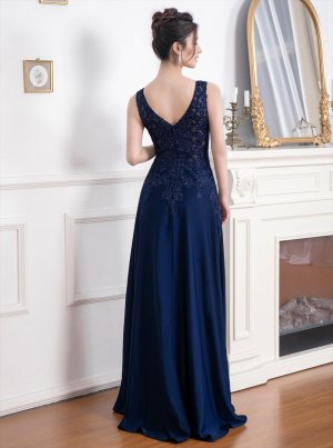 画像14: [送料無料][SETTAN]ベージュ・ワインレッド・ネイビー・ホワイト・ロイヤルブルー・エレガント・レース・金糸・ラインストーン・シアー・Aライン・ロングドレス[即日発送][大きいサイズあり]